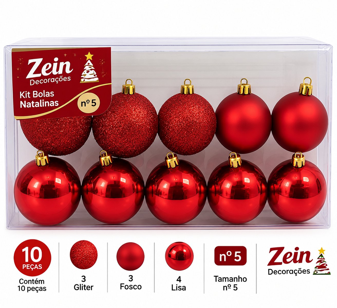 20273 - Kit Bolas Natalinas Zein nº 5 - Vermelhas, C/10