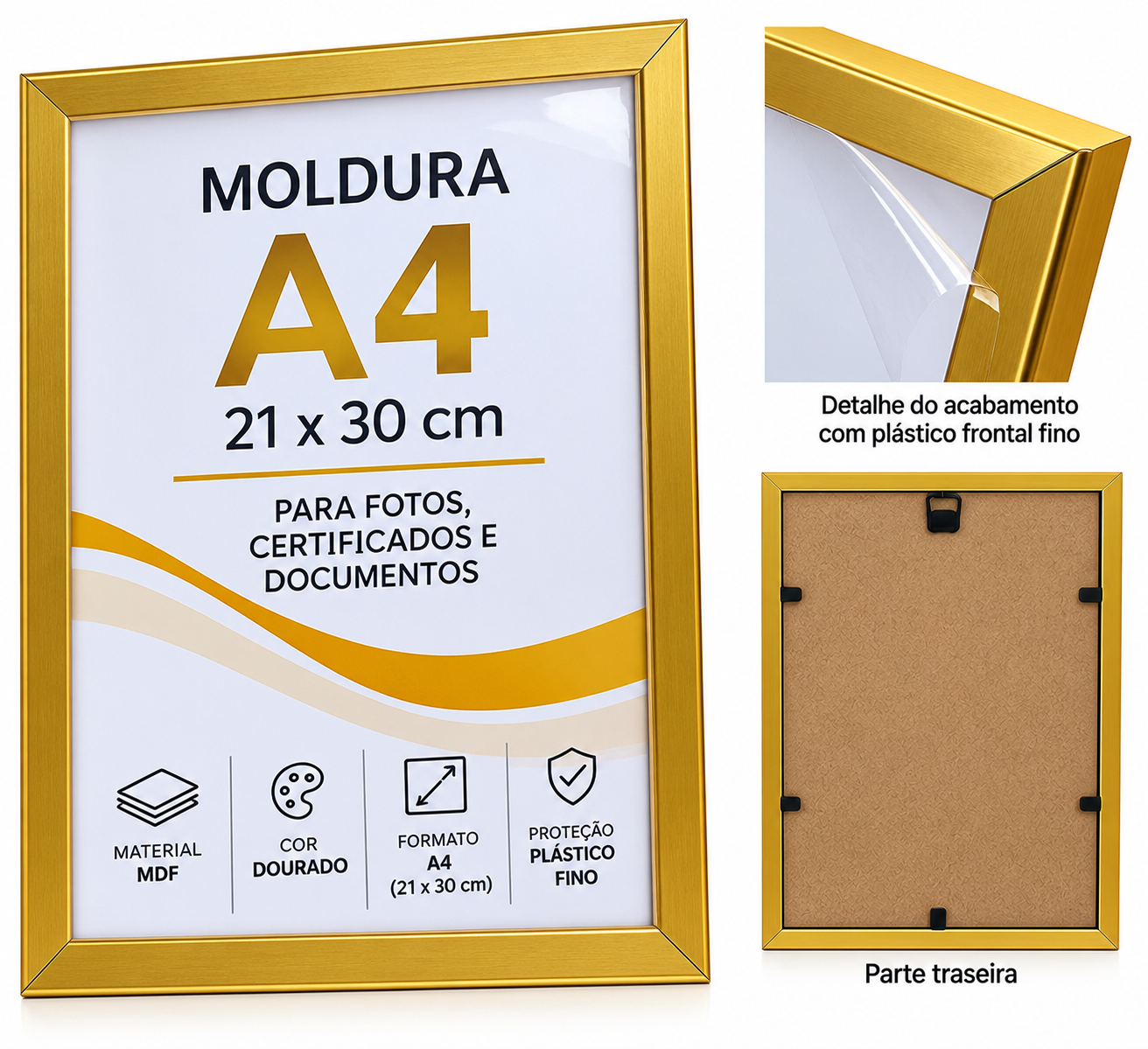 20265 - Moldura A4 21x30 Dourado MDF