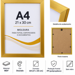 20264 - Moldura A4 21x30 Dourado MDF